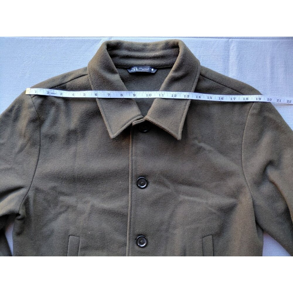 Zara Wool Blend Fleece Bomber Jacket XL Army Green Streetwear Pockets Gorpcore - Picture 10 of 14
